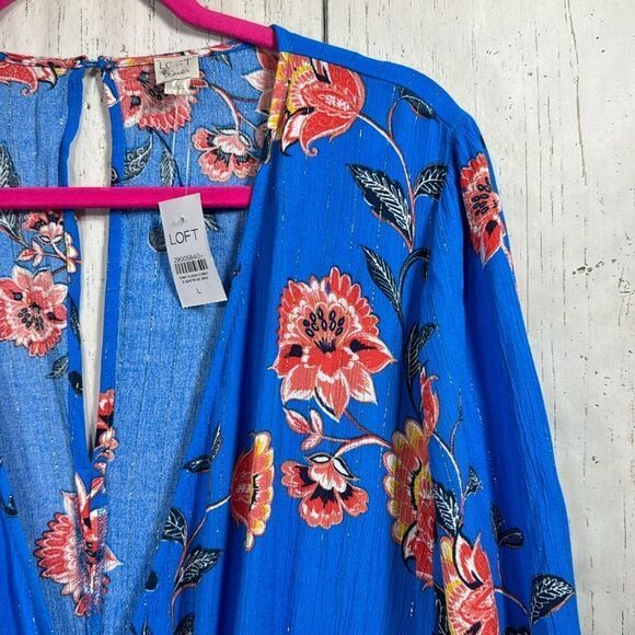 Loft Beach Womens Shimmer Garden Floral Beachy Blue Pockets Lightweight Romper - Picture 4 of 16